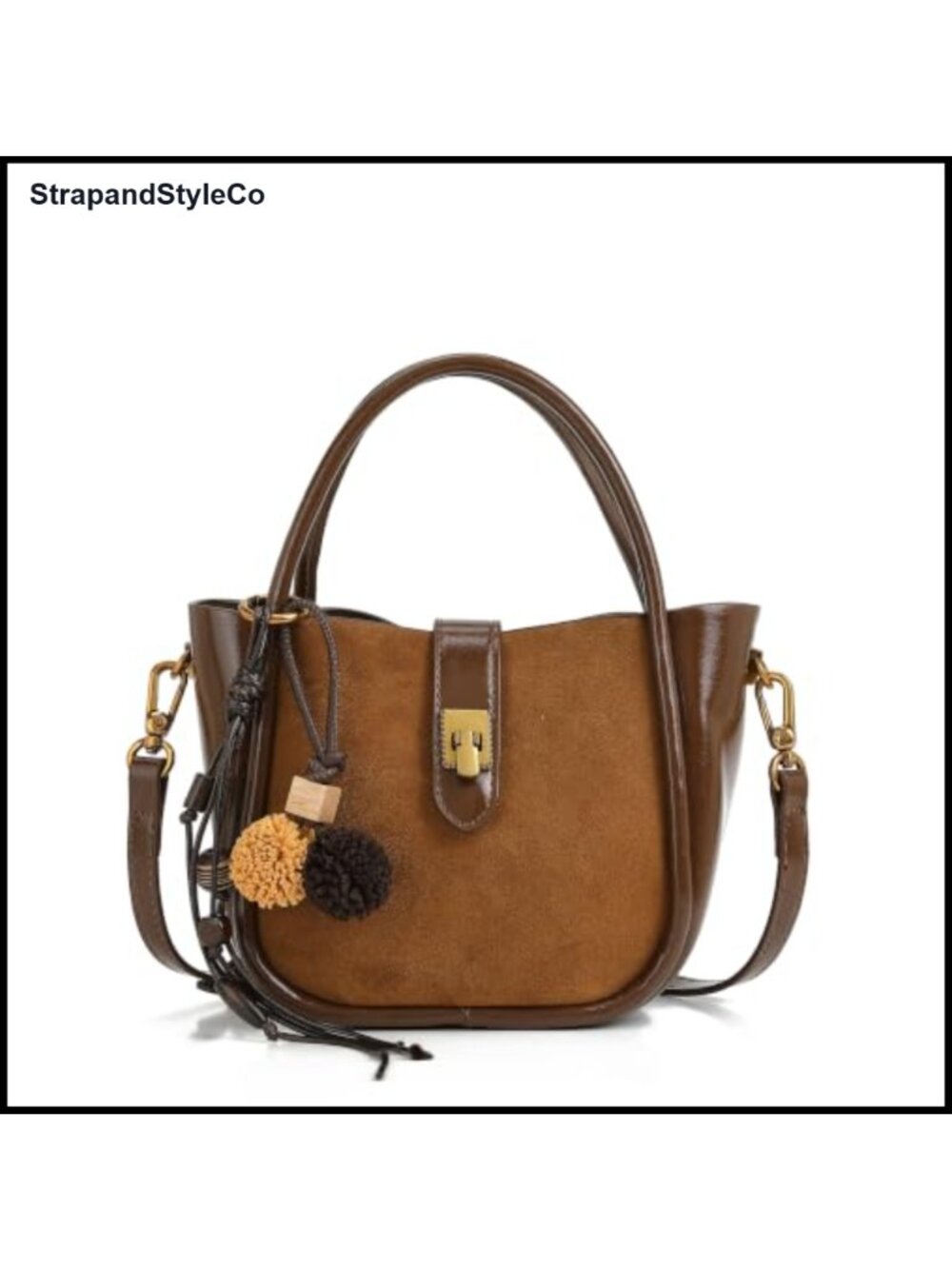 Faux Suede Satchel Top Handle Bag Detachable Strap Women's Purse